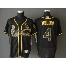 MLB St. Louis Cardinals #4 Yadier Molina Black Gold Flexbase Men Jersey