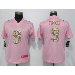 Women Nike Baltimore Ravens #9 Justin Tucker Pink Camo Fashion Limited Jersey