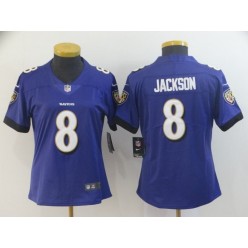 Women Nike Baltimore Ravens #8 LaMar Jackson Purple Vapor Untouchable Limited NFL Jersey