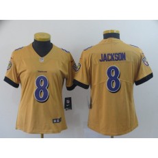 Women Nike Baltimore Ravens #8 Lamar Jackson Gold Inverted Legend Limited NFL Jersey