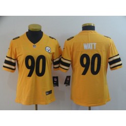Women Nike Pittsburgh Steelers #90 T.J. Watt Gold Inverted Legend Limited NFL Jersey