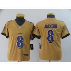 Youth Nike Baltimore Ravens #8 Lamar Jackson Gold Inverted Legend Limited NFL Jersey