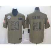 Dallas Cowboys #21 Ezekiel Elliott 2019 Olive Salute To Service Limited NFL Nike Men Jersey