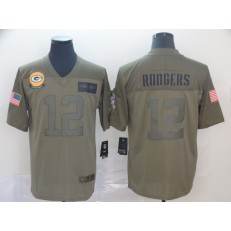Green Bay Packers #12 Aaron Rodgers 2019 Olive Salute To Service Limited NFL Nike Men Jersey