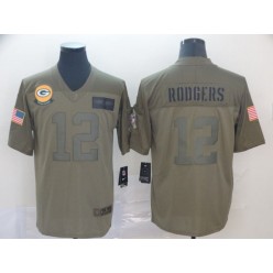 Green Bay Packers #12 Aaron Rodgers 2019 Olive Salute To Service Limited NFL Nike Men Jersey