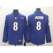 Baltimore Ravens #8 Lamar Jackson Purple Therma Long Sleeve Nike NFL Men Jersey