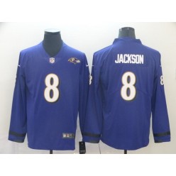 Baltimore Ravens #8 Lamar Jackson Purple Therma Long Sleeve Nike NFL Men Jersey