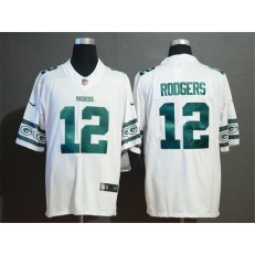 Green Bay Packers #12 Aaron Rodgers White Team Logos Fashion Vapor Limited Nike NFL Men Jersey