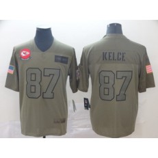 Kansas City Chiefs #87 Travis Kelce 2019 Olive Salute To Service Limited Nike NFL Men Jersey