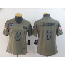 Women Nike Baltimore Ravens #8 Lamar Jackson 2019 Olive Salute To Service Limited Jersey