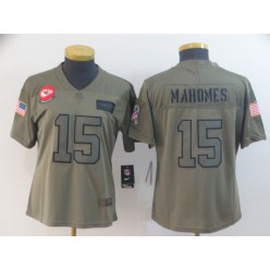 Women Nike Kansas City Chiefs #15 Patrick Mahomes 2019 Olive Salute To Service Limited Jersey