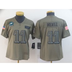 Women Nike Philadelphia Eagles #11 Carson Wentz 2019 Olive Salute To Service Limited Jersey