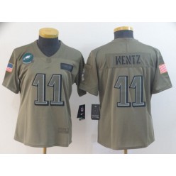 Women Nike Philadelphia Eagles #11 Carson Wentz 2019 Olive Salute To Service Limited Jersey