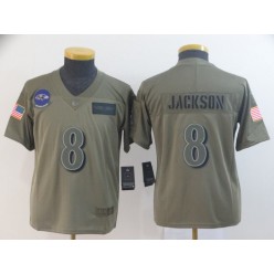 Youth Nike Baltimore Ravens #8 Lamar Jackson 2019 Olive Salute To Service Limited Jersey