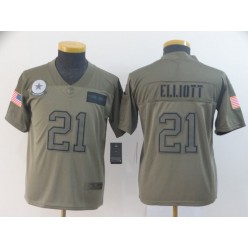 Youth Nike Dallas Cowboys #21 Ezekiel Elliott 2019 Olive Salute To Service Limited Jersey