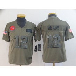 Youth Nike New England Patriots #12 Tom Brady 2019 Olive  Salute To Service Limited Jersey