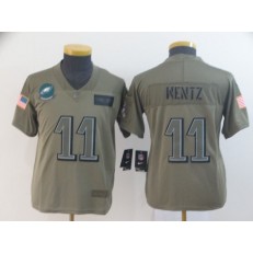 Youth Nike Philadelphia Eagles #11 Carson Wentz 2019 Olive Salute To Service Limited Jersey