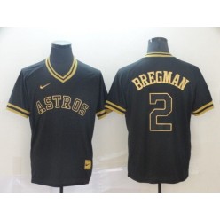 MLB Houston Astros 2 Alex Bregman Black Gold Nike Cooperstown Collection Legend V Neck Men Jersey