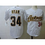 MLB Houston Astros 34 Nolan Ryan White Stripes Throwback Men Jersey