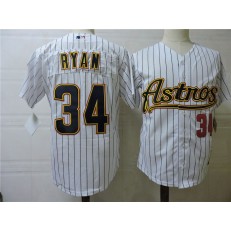 MLB Houston Astros 34 Nolan Ryan White Stripes Throwback Men Jersey