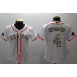 MLB Houston Astros 4 George Springer White 2018 Gold Program Stitched women Jersey