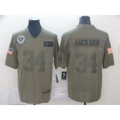 Oakland Raiders #34 Bo Jackson 2019 Olive Salute To Service Limited Nike NFL Men Jersey
