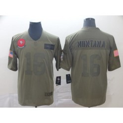 San Francisco 49ers #16 Joe Montana 2019 Olive Salute To Service Limited Nike NFL Men Jersey