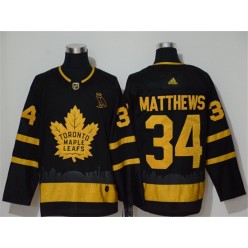 Toronto Maple Leafs #34 Auston Matthews Black With Special Glittery Logo Adidas NHL Men Jersey