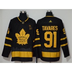 Toronto Maple Leafs #91 John Tavares Black With Special Glittery Logo Adidas NHL Men Jersey