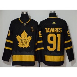 Toronto Maple Leafs #91 John Tavares Black With Special Glittery Logo Adidas NHL Men Jersey