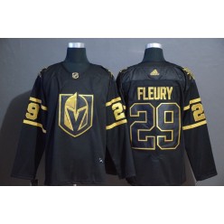 Vegas Golden Knights #29 Marc Andre Fleury Black With Special Glittery Logo Adidas NHL Men Jersey