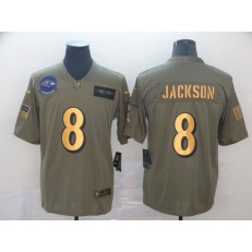 Baltimore Ravens #8 Lamar Jackson 2019 Olive Gold Salute To Service Limited Nike NFL Men Jersey