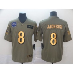 Baltimore Ravens #8 Lamar Jackson 2019 Olive Gold Salute To Service Limited Nike NFL Men Jersey