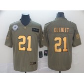 Dallas Cowboys #21 Ezekiel Elliott 2019 Olive Gold Salute To Service Limited Nike NFL Men Jersey