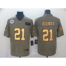 Dallas Cowboys #21 Ezekiel Elliott 2019 Olive Gold Salute To Service Limited Nike NFL Men Jersey