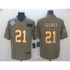 Dallas Cowboys #21 Ezekiel Elliott 2019 Olive Gold Salute To Service Limited Nike NFL Men Jersey