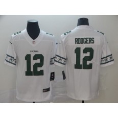 Green Bay Packers #12 Aaron Rodgers White Team Logos Fashion Vapor Limited Nike NFL Men Jersey