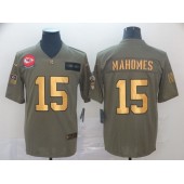 Kansas City Chiefs #15 Patrick Mahomes 2019 Olive Gold Salute To Service Limited Nike NFL Men Jersey