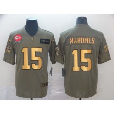 Kansas City Chiefs #15 Patrick Mahomes 2019 Olive Gold Salute To Service Limited Nike NFL Men Jersey