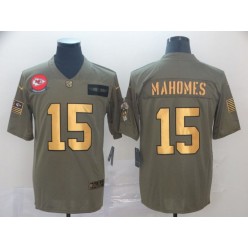 Kansas City Chiefs #15 Patrick Mahomes 2019 Olive Gold Salute To Service Limited Nike NFL Men Jersey