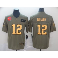 New England Patriots #12 Tom Brady 2019 Olive Gold Salute To Service Limited Nike NFL Men Jersey