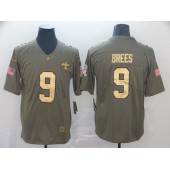 New Orleans Saints #9 Drew Brees Olive Gold Salute To Service Limited Nike NFL Men Jersey
