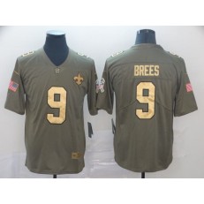 New Orleans Saints #9 Drew Brees Olive Gold Salute To Service Limited Nike NFL Men Jersey