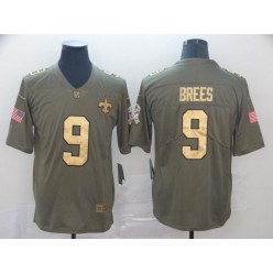 New Orleans Saints #9 Drew Brees Olive Gold Salute To Service Limited Nike NFL Men Jersey