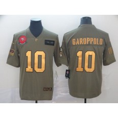 San Francisco 49ers #10 Jimmy Garoppolo 2019 Olive Gold Salute To Service Limited Nike NFL Men Jersey
