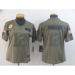 Women Nike Green Bay Packers #12 Aaron Rodgers 2019 Olive Salute To Service Limited Jersey