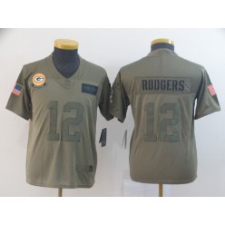 Youth Nike Green Bay Packers #12 Aaron Rodgers 2019 Olive Salute To Service Limited Jersey