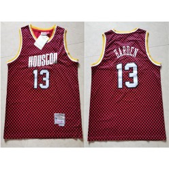 Houston Rockets #13 James Harden Red Checkerboard Hardwood Classics Jersey