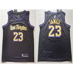 Los Angeles Lakers #23 Lebron James Black City Edition Nike Swingman Jersey