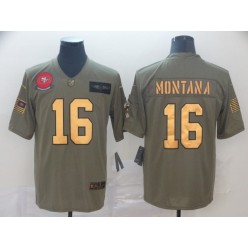 San Francisco 49ers #16 Joe Montana 2019 Olive Gold Salute To Service Limited Nike NFL Men Jersey